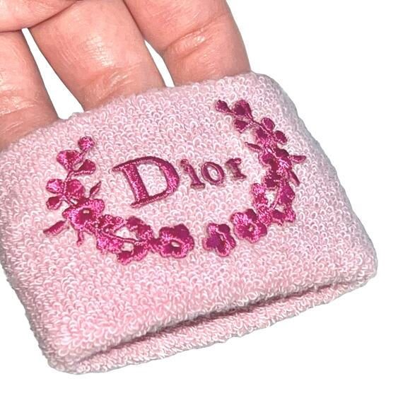 VTG Christian Dior Pink Logo Terry Cloth Sweat Band Sport Wristband Bracelet - Picture 12 of 13